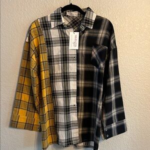 Mixed Plaid Shirt - Yellow,‎ Black, and White